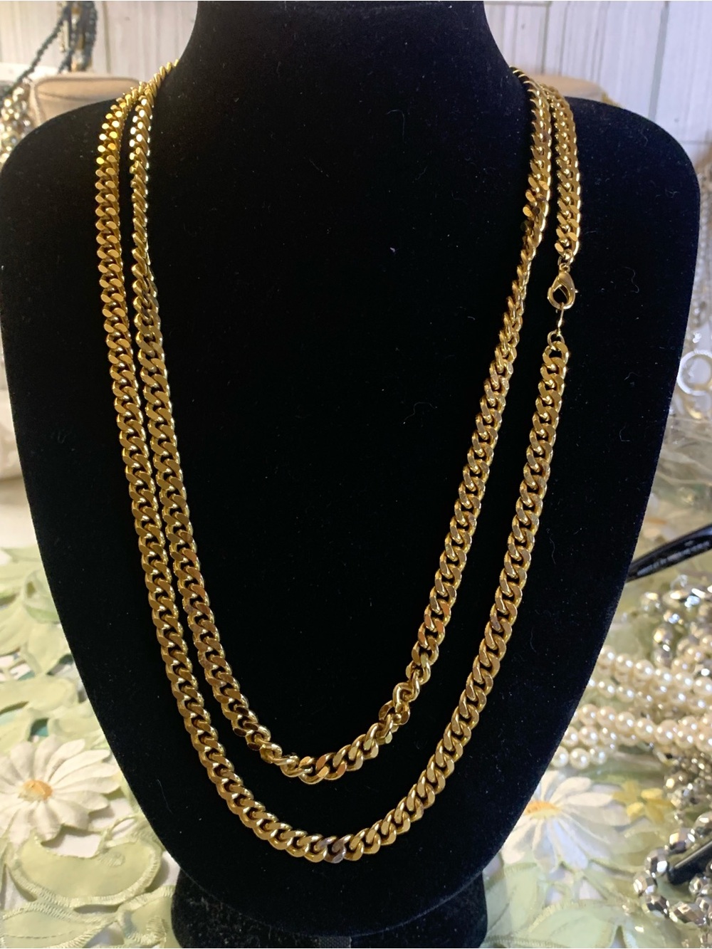Classic Gold-Tone Double Layer Curb Chain Necklace